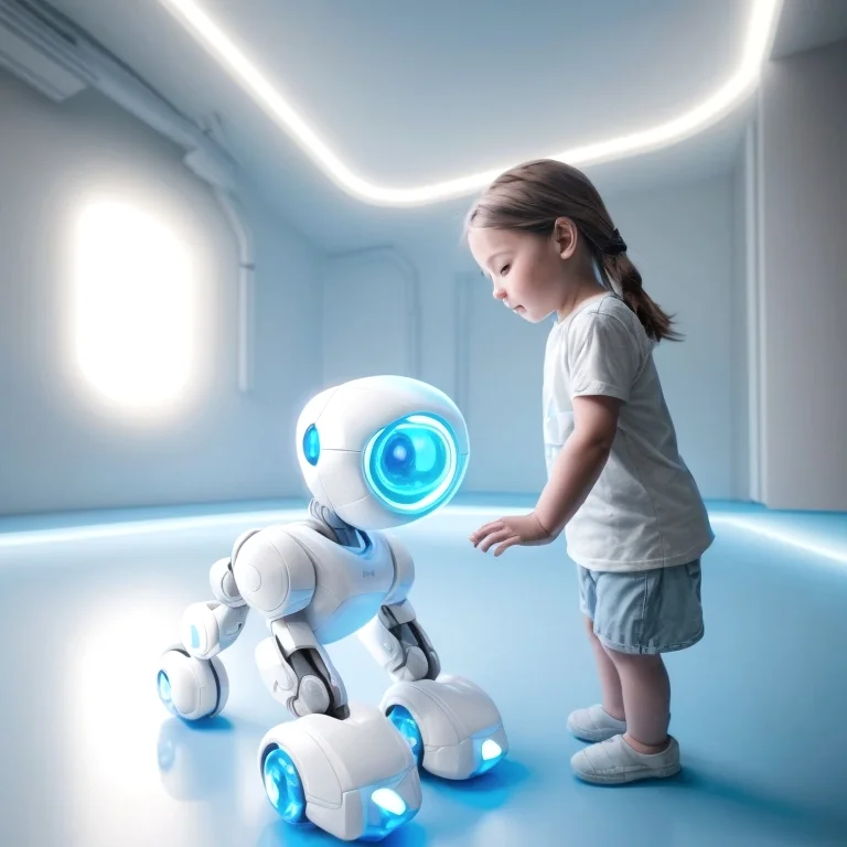 Famille jouant avec un robot interactif